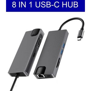USB C Hub 8 in 1 met HDMI 4k - usb 3.0-Ethernet aansluiting Space Grey van ZEDAR