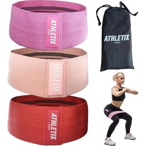 Athletix® - Weerstandsbanden Set van 3 - Met Gratis Draagtas - Booty Bands - 3 Resistance Bands - Roze