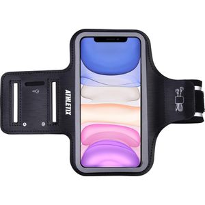 Athletix® - Universele Hardloop Armband - Sportarmband met Reflectoren - Met pasjeshouder & Sleutelhouder - 100% Spatwaterdicht - iPhone 11 - Samsung - Huawei - Zwart