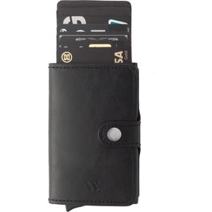 Wallix® Pasjeshouder Creditcardhouder - Uitschuifbaar - Unisex Portemonnee - 100% RFID Veilig - Leer & Aluminium - Zwart/Zwart