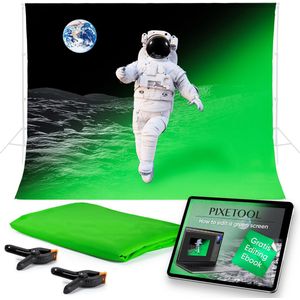 PIXETOOL Green Screen Doek 300 x 300cm - Achtergronddoek - Fotostudio - Fotodoek - Green Screen Studio - Inclusief Ebook - 2x Klemmen