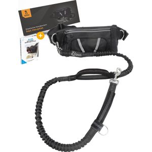Canicross Looplijn Hond met Heupriem voor Hardlopen - Elastische Handsfree Hondenriem - Honden Trainingslijn - 150/200cm - Zwart