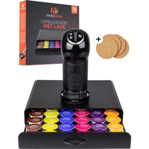 Capsulehouder met Lade – Koffiecups houder – Geschikt voor Dolce Gusto – 36 Cups - RVS - Zwart