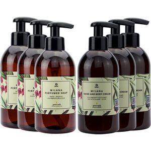 Grass Milana Perfumed Handverzorging Set - 3 x 300ml Handzeep & 3 x 300ml Handcreme - Green Stalk