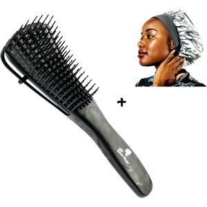 BenjaBeauty Anti klit haarborstel - BenjaBeauty Satijnen slaapmuts - Haarverzorging - borstel - Krullen borstel - satijn - Zwart