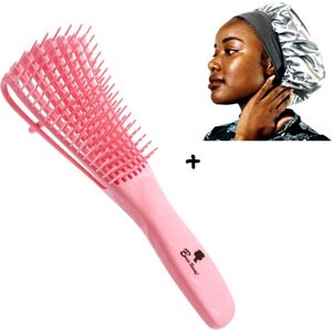 BenjaBeauty Anti klit haarborstel - BenjaBeauty Satijnen slaapmuts - Haarverzorging - borstel - Krullen borstel - satijn - Roze