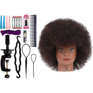 Desire of Goods Afro Oefenhoofd Kappershoofd - Echt haar - Statief & Styling Accessoires - Kappop - Kaphoofd - 30 cm