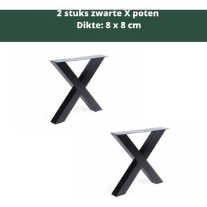 Stalen X Tafelpoten SET - Zwart Koker 8 x 8 - Metalen Tafel Onderstel - Incl. steldoppen - 100% NL kwaliteit