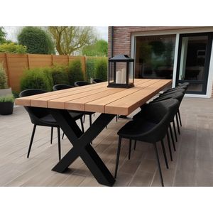 Tuintafel Douglas 220 x 90 cm - Stalen X poten + Tijdelijk Gratis Onderhoudspakket - inclusief vakkundige montage