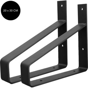 Industriële plankdrager - schapdrager - 30 cm - mat zwart - staal - metaal - set van 2 stuks - Robustiek Wonen