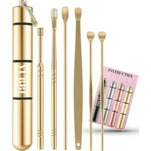 6 Delige Oorsmeer Verwijderaar Set - Milieuvriendelijk – Spiraalvormig - Oorreiniger - RVS Ear Cleaner - Goud - Inclusief Instructies