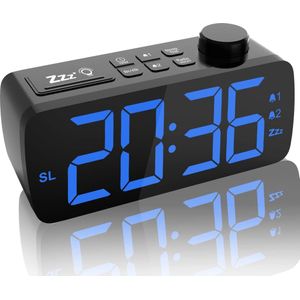 YUCONN - Wekkerradio - Grote LED Cijfers - Digitaal - Dimbaar - Dubbel Alarm - Senioren