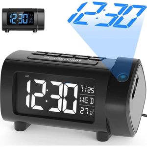 YUCONN Wekkerradio met Projectie - Digitale Klokradio - Wekker met DST - VA-display blauw of wit
