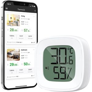 YUCONN Slimme Hygrometer Bluetooth - Thermometer binnen en buiten - Weerstation Draadloos - Luchtvochtigheidsmeter binnen en buiten - Temperatuurmeter binnen en buiten - Digitaal gratis app
