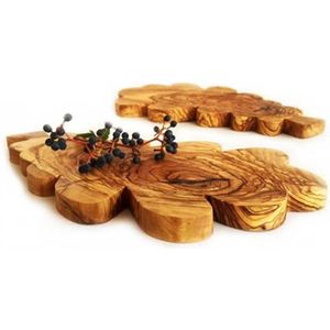 Borrelplanks-stapasplank - bladvorm - olijfhout - 34 x 16 cm