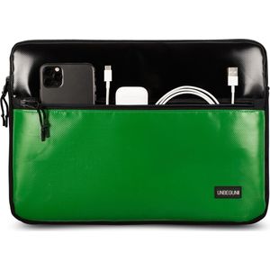 MacBook Pro 13 inch case met voorvak (van gerecycled materiaal) - Zwart/groene laptop sleeve voor nieuwe MacBook Pro 13 inch (2025/2024)