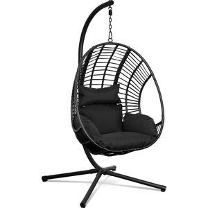 Swoods XXL Egg Hangstoel – Hangstoel met standaard – Egg Chair – tot 150kg – Zwart
