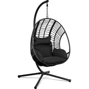 Swoods XXL Egg Hangstoel – Hangstoel met standaard – Egg Chair – tot 150kg – Inclusief Beschermhoes – Zwart