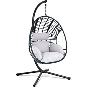 Swoods XXL Egg Hangstoel – Hangstoel met standaard – Egg Chair – tot 150kg – Lichtgrijs