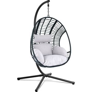 Swoods XXL Egg Hangstoel – Hangstoel met standaard – Voor Binnen en Buiten – Incl. Kussens – Egg Chair – Cocoon – Ei Stoel – tot 150kg (Lichtgrijs)
