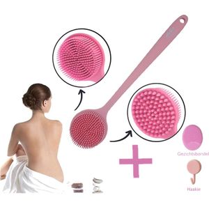 Blubs® – Badborstel – Dry brush – Rug Scrubber – Lichaamsborstel – Rugborstel douche met steel – Huidborstel – Rugborstel kunststof – Badborstel met steel – Doucheborstel met steel – Siliconen borstel – Droogborstel – Massage – Roze