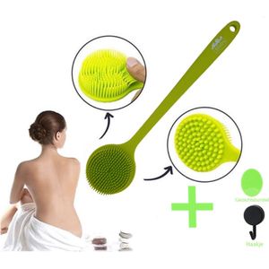 Blubs® – Badborstel – Dry brush – Rug Scrubber – Lichaamsborstel – Rugborstel douche met steel – Huidborstel – Rugborstel kunststof – Badborstel met steel – Doucheborstel met steel – Siliconen borstel – Droogborstel – Massage – Groen