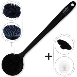 Blubs® – Badborstel – Dry brush – Rug Scrubber – Lichaamsborstel – Rugborstel douche met steel – Huidborstel – doucheborstel – bad- & doucheaccessoires – Badborstel met steel – Doucheborstel rugborstel – Siliconen borstel – Massage – Zwart