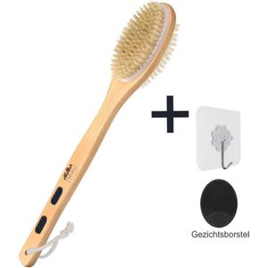 Blubs® – Houten Badborstel – Dry brush – Rug Scrubber – Lichaamsborstel – Rugborstel douche met steel – Huidborstel – Rugborstel hout – Houten Badborstel met steel – Doucheborstel met steel – Houten borstel – Droogborstel – Massage – Zwart