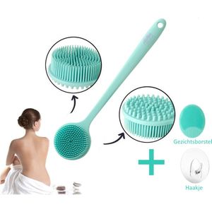 Blubs® – Badborstel – Dry brush – Rug Scrubber – Lichaamsborstel – Rugborstel douche met steel – Huidborstel – doucheborstel – bad- & doucheaccessoires – Badborstel met steel – Doucheborstel rugborstel – Siliconen borstel – Massage – Cyaan