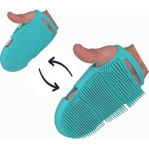 Blubs® – Washand – Badborstel – Dry brush – Scrubber – Lichaamsborstel – badborstel douche – Handschoen scrubber – Huidborstel – doucheborstel – bad- & doucheaccessoires – Doucheborstel washand – Siliconen borstel – Massage – Washandje – Cyaan