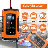 VERTREX - Acculader - Druppellader - Geschikt voor Motor Auto Scooter - 12V 6A