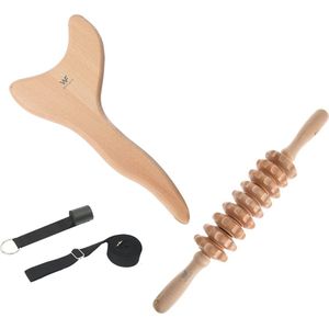 WeFysio Rek & Massage pakket | Houten Massage Roller & Guasha & Stretch | 3-delig