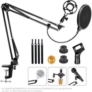 Microfoon Arm Set- met Shock Mount, Table Mounting Clamp, Pop-Filter – met 3/8'' naar 5/8'' Screw Adapter voor Blue Yeti, Snowball Andere Normale microfoons– Zwart