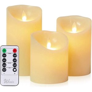 LED Kaarsen met Bewegende Vlam - LED Kaarsen met Afstandsbediening - Waxinelicht LED - 3 Stucks - Werkt op Batterij