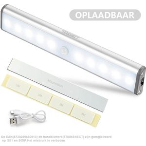 Kastverlichting - met Magnetisch - met Bewegingssensor - Oplaadbaar - 10 ledlampjes - Zilver