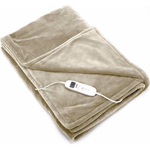 DistinQ Elektrische Bovendeken XXL 180x160 cm - 2 persoons omslagdeken - 160Watt - Automatische Uitschakeling - Oververhittingsbescherming - 9 Standen - Warmtedeken - Beige Energiezuinig -