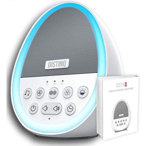 DistinQ White Noise Machine - Witte Ruis Slaaptrainer voor Baby - Slaaphulp met 8 verschillende kleuren LED verlichting en 29 rustgevende geluiden