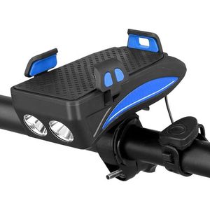 Fiets verlichting - Powerbank Fiets Telefoonhouder - Fiets Smartphone Houder - 2400 mAh - Bel - Koplamp - Blauw