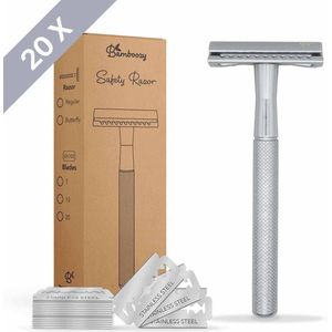 Bamboozy Safety Razor + 20 Mesjes Zilver Mat 1 set