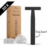 Bamboozy Safety Razor + 20 Scheermesjes Aluminium Zwart Black Unisex voor Mannen Vrouwen Scheermes