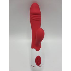 Erodit® Tarzan dildo vibrator - Bunny Vibrator-Geribbelde eikel stimulatie clitoris- G-spot - Anaal prostaat vibrators voor mannen- vibrators voor vrouwen -Rood, 19,5 cm- incl batterij- Sex toys- Erotiek- Seksspeeltjes voor koppels