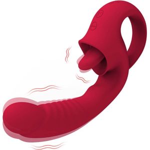 Erodit® double sensation 2 in 1 vibrator rood - likkende tong vibrator- lik vibrator- Anaal dildo -G-spot -clitoris vibrator– vibrators voor vrouwen- 10 modus - sex toys -seksspeeltjes - Erotiek voor vrouwen