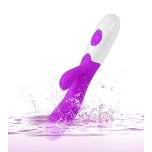 Erodit® Tarzan dildo vibrator - Bunny Vibrator-Geribbelde eikel stimulatie clitoris- g-spot - Anaal prostaat vibrators voor mannen- vibrators voor vrouwen - Paars, 19,5 cm- excl batterij- Sex toys- Erotiek- Seksspeeltjes voor koppels