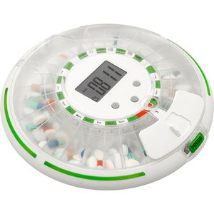 Beveiligde  medicijncarrousel -Automatische Medicijndoos - 6 alarmen per dag - geluidsignaal - groen licht signaal.