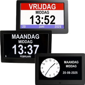 Dementieklok - Kalenderklok - Digitaal/Analoog - 8 inch - zwart