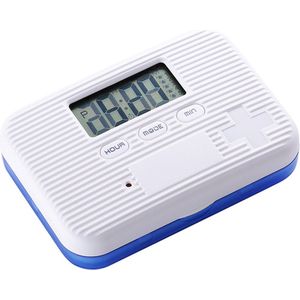 Pillbox - Medicijndoosje -medicijnalarm - 6 medicijnvakjes, - 5 dagelijkse tril en geluid alarmen - blauwe onderkant