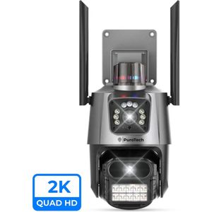 PuroTech Beveiligingscamera ULTRA - Buitencamera met Nachtzicht - Wifi Smart Waterproof IP66 - Draaibaar en kantelbaar - Voor Binnen & Buiten - Ultra HD 2K - Dome IP Camera - Nachtzicht - Draadloos Internet - Met Recorder
