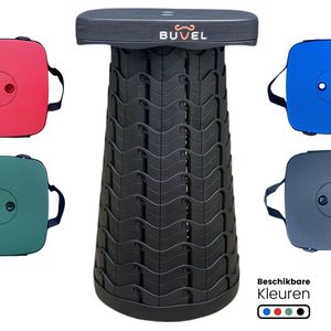 Buvel® Opvouwbare kruk - Kruk - Inklapbaar - Telescopisch - Verstelbaar - Visstoel - Voetenbankje - Zwart - Vierkant