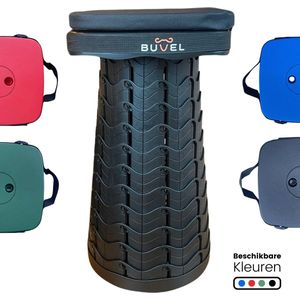 BUVEL® telescopische kruk vierkant, draagbaar, lichtgewicht, opvouwbare kruk, camping kruk, wandelen, fietsen, vissen, festivals. Multifunctioneel. (polyester, Zwart)