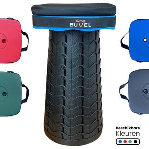 Buvel® Opvouwbare kruk - Kruk - Inklapbaar - Telescopisch - Verstelbaar - Visstoel - Voetenbankje - Blauw - Vierkant - Met kussen
